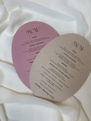 Menu weselne owalne Ovale w pudrowym różu i beżu