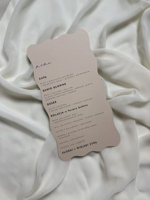 Menu weselne minimalistyczne Onda z falowaną krawędzią